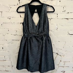 Parker Gun Metal Metallic Mini Dress with back cutout and bow